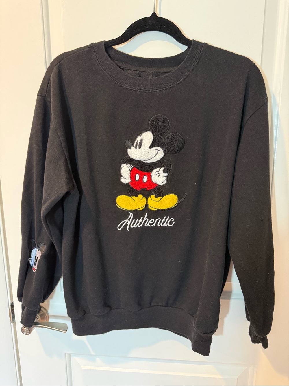 Disney Black Crewneck Sweatshirt with Embroidered Mickey